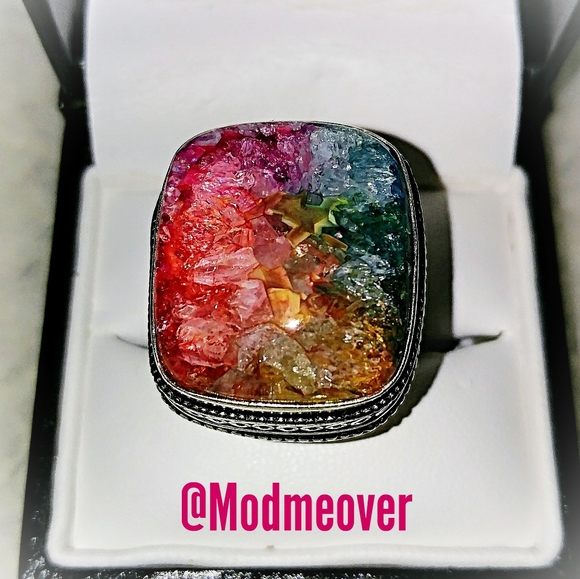 Mod Me Over Jewelry - Rainbow Solar Quartz NEW Sterling Silver Ring